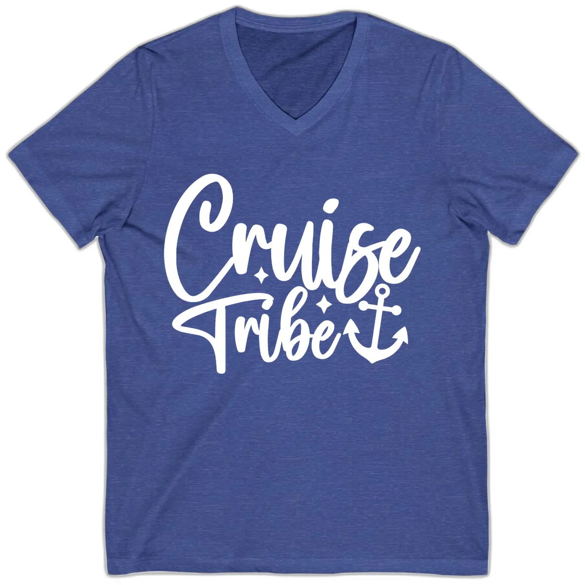 Cruise Tribe Anchor Design V-Neck in Heather True Royal