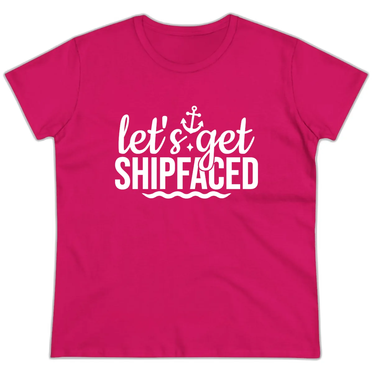 Let's Get Shipfaced Anchor Design Ladies Tee in Heliconia