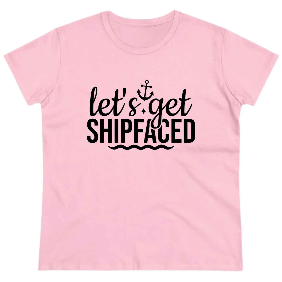 Let's Get Shipfaced Anchor Design Ladies Tee in Light Pink