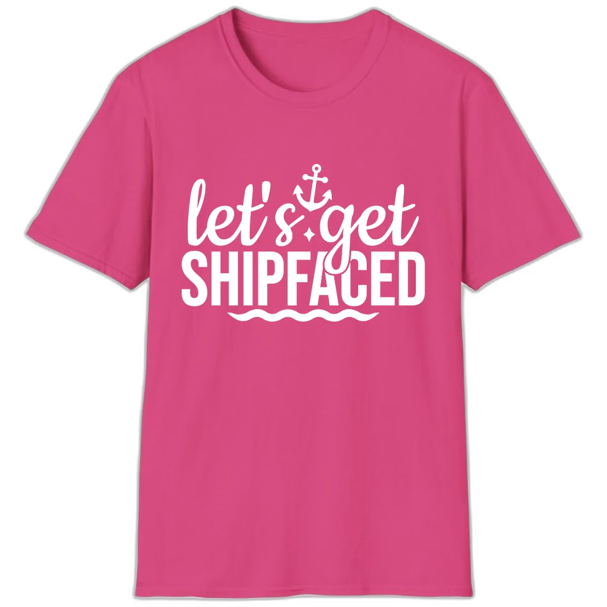 Let's Get Shipfaced Anchor Design T-Shirt in Heliconia