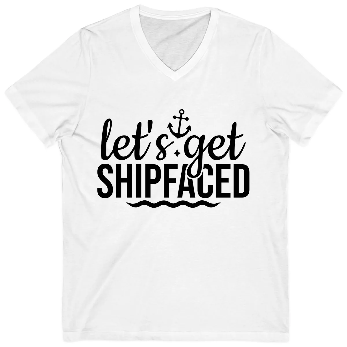 Let's Get Shipfaced Anchor Design V-Neck in White