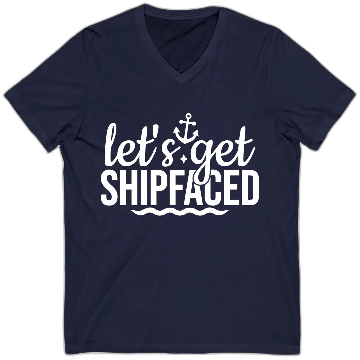Let's Get Shipfaced Anchor Design V-Neck in Navy