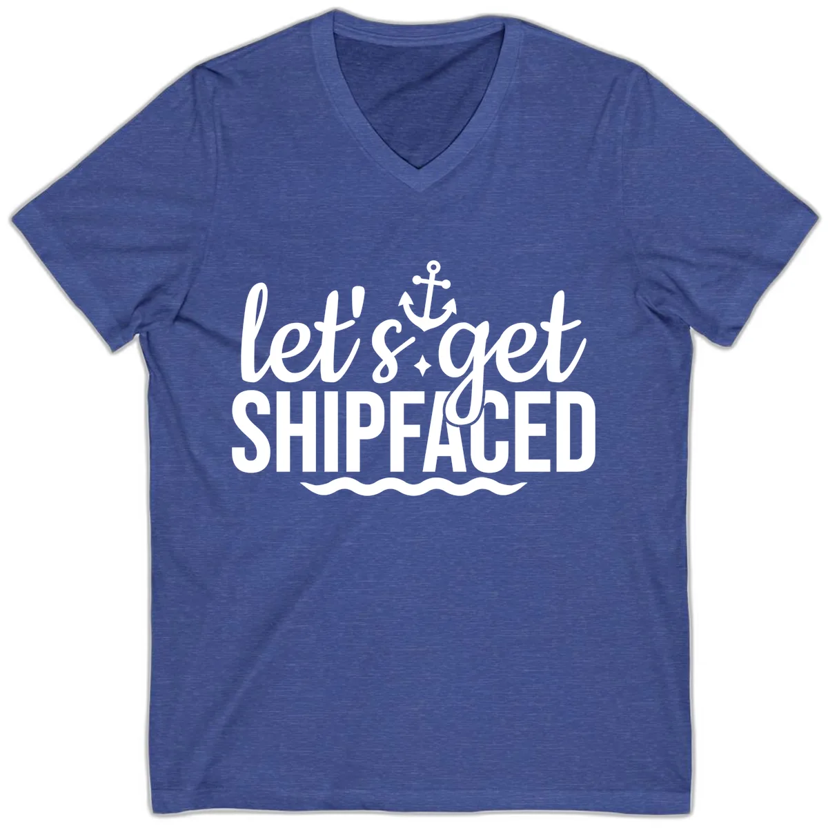 Let's Get Shipfaced Anchor Design V-Neck in Heather True Royal