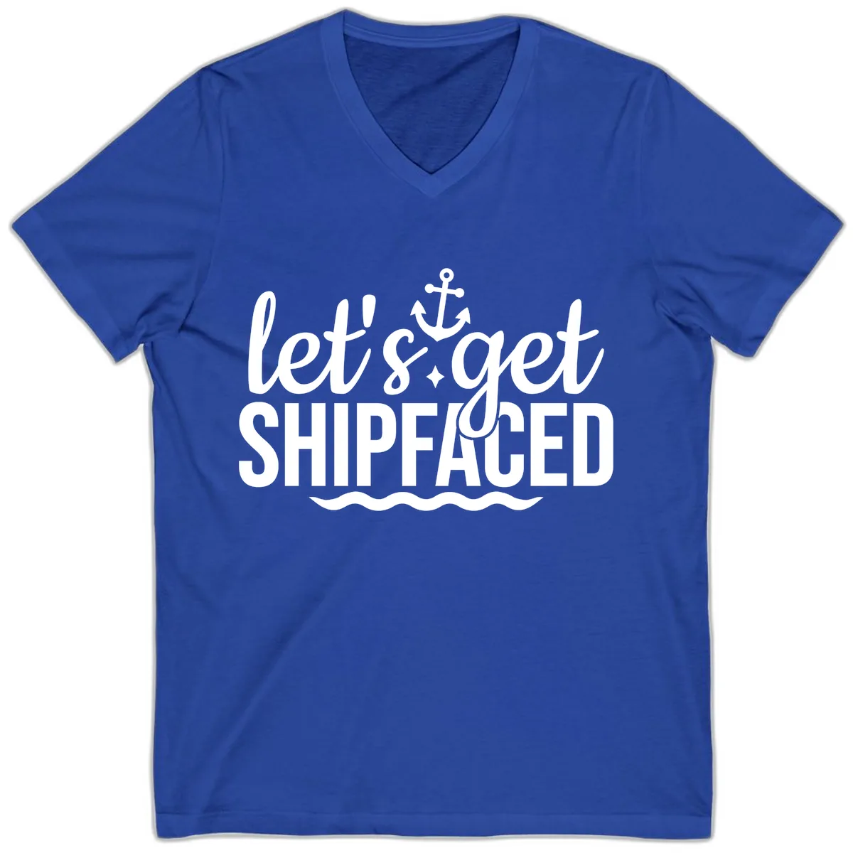 Let's Get Shipfaced Anchor Design V-Neck in True Royal