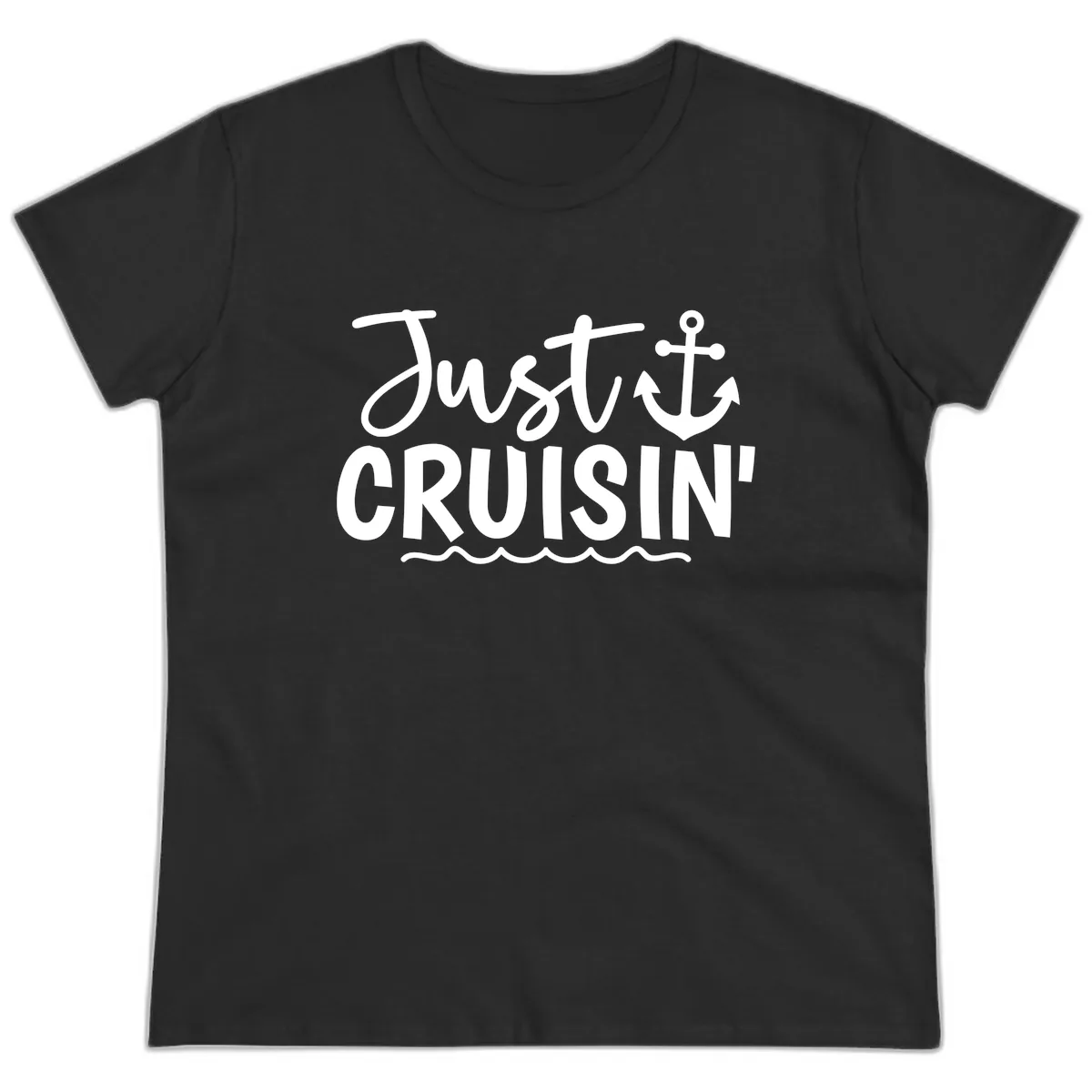 Just Cruisin Anchor Design Ladies Tee in Black
