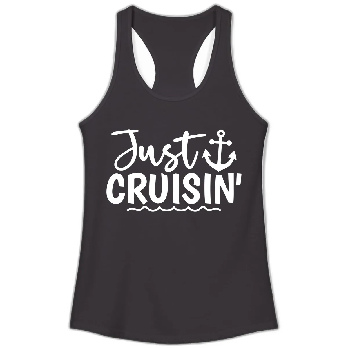 Just Cruisin Anchor Design Ladies Tank in Black