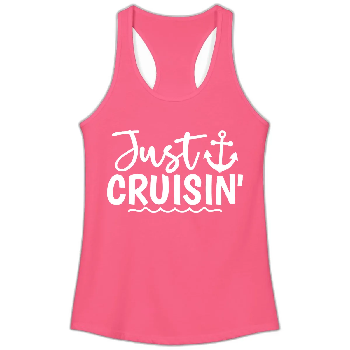 Just Cruisin Anchor Design Ladies Tank in Solid Hot Pink