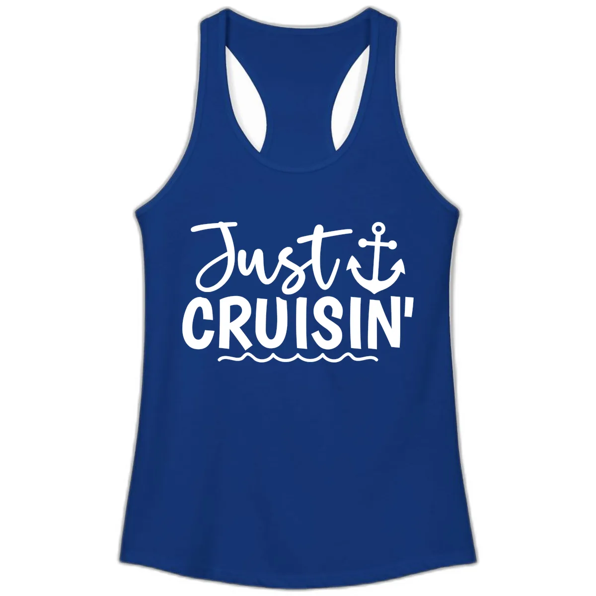 Just Cruisin Anchor Design Ladies Tank in Solid Royal