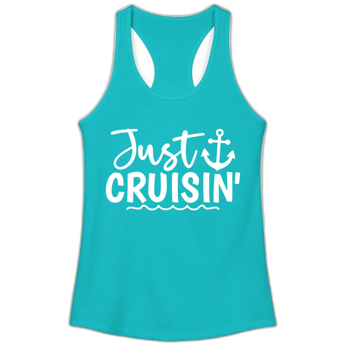 Just Cruisin Anchor Design Ladies Tank in Tahiti Blue