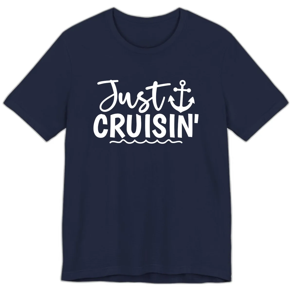 Just Cruisin Anchor Design Premium T-Shirt in Navy