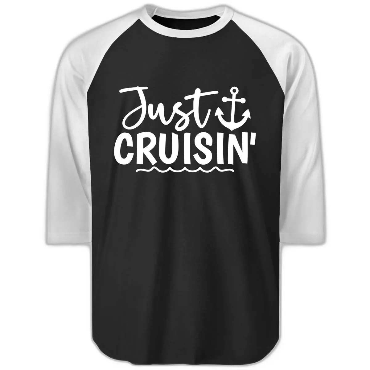 Just Cruisin Anchor Design Raglan 3/4 in Black White