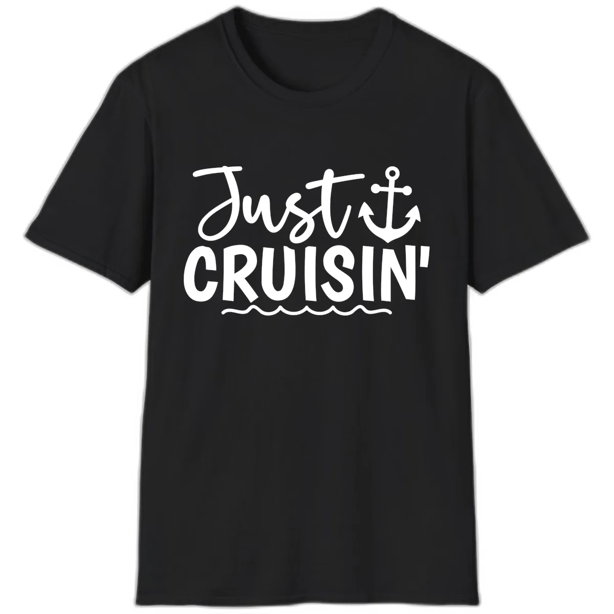 Just Cruisin Anchor Design T-Shirt in Black