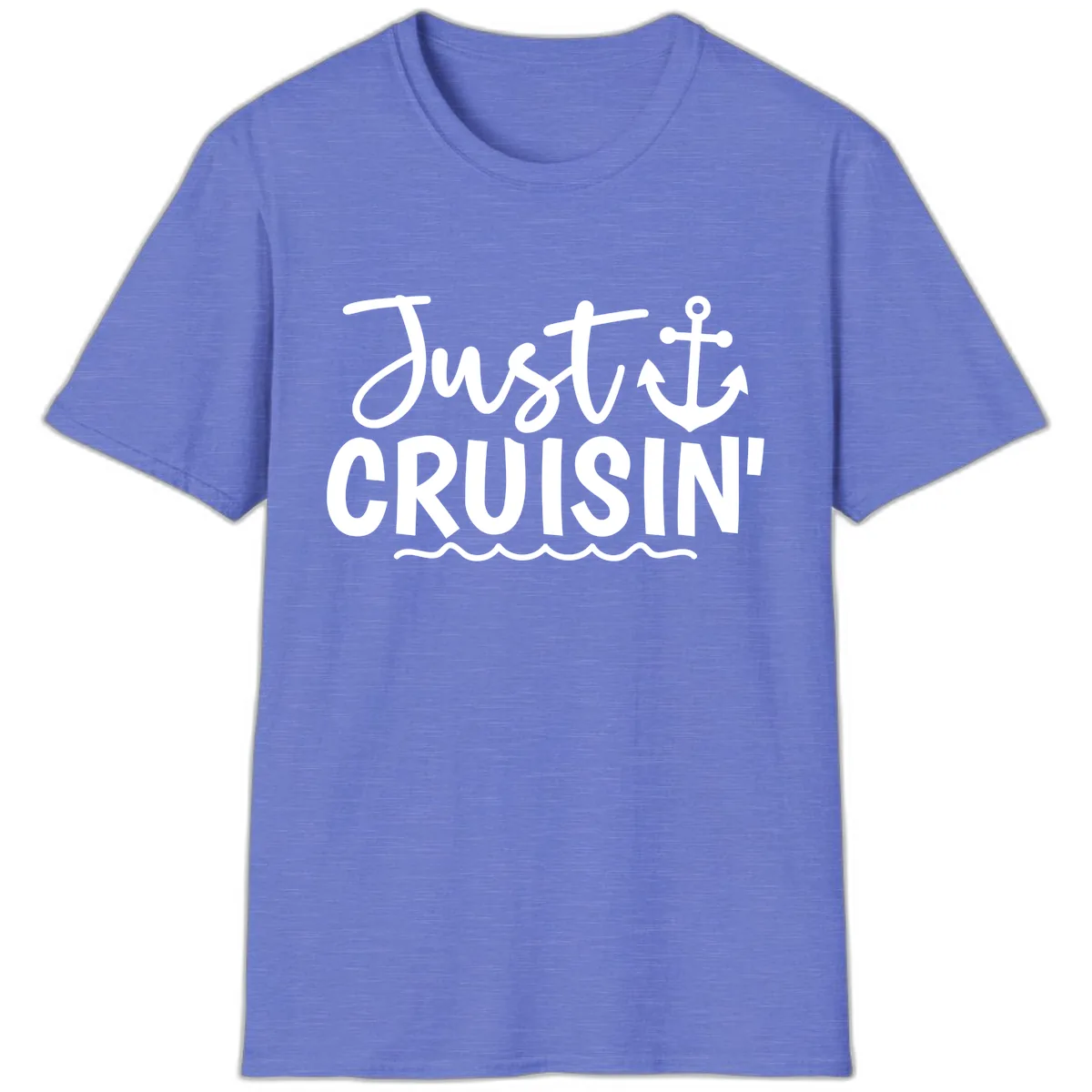 Just Cruisin Anchor Design T-Shirt in Heather Royal