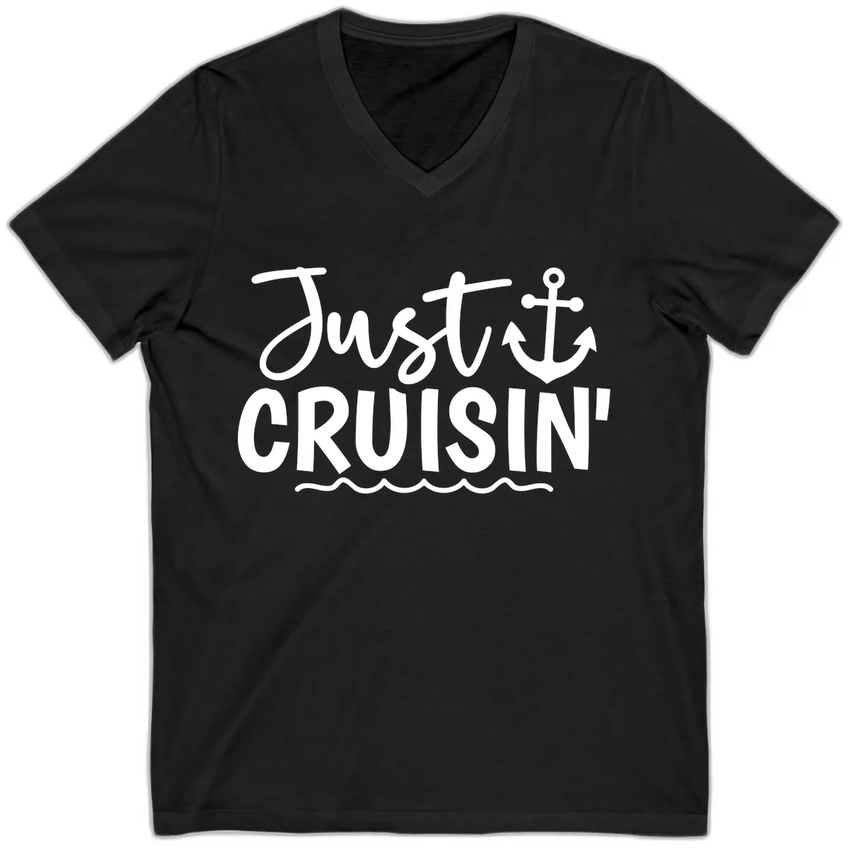 Just Cruisin Anchor Design V-Neck in Black