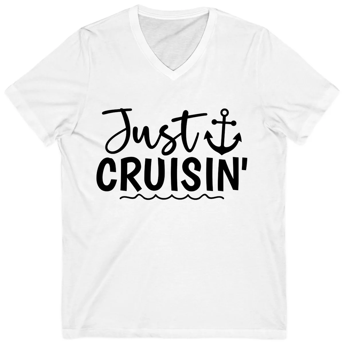 Just Cruisin Anchor Design V-Neck in White