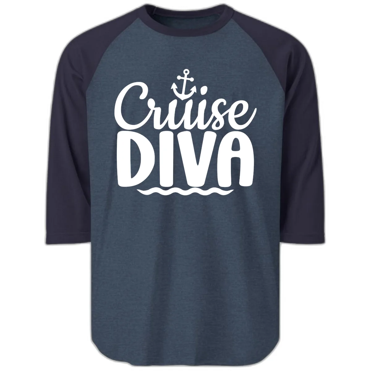 Cruise Diva Anchor Waves Raglan 3/4 in Heather Denim Navy
