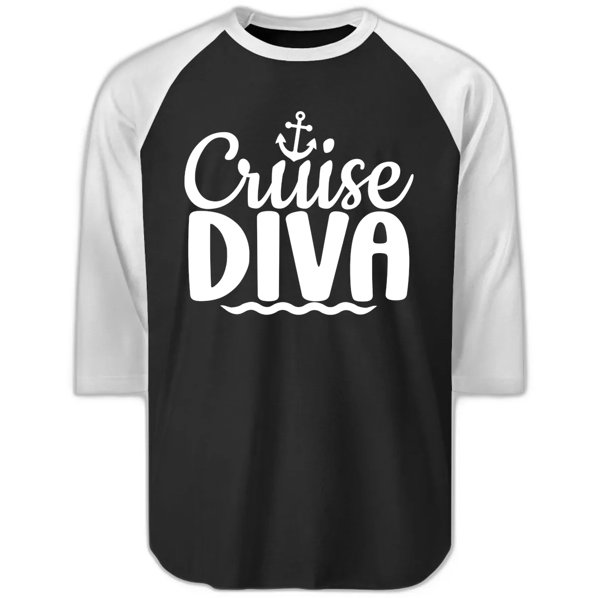 Cruise Diva Anchor Waves Raglan 3/4 in Black White