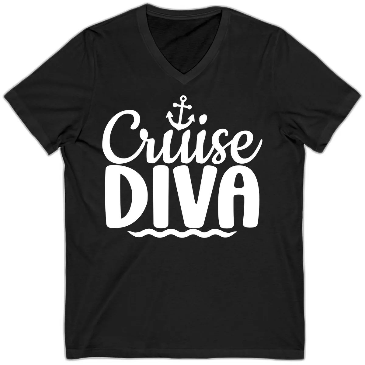 Cruise Diva Anchor Waves V-Neck in Black