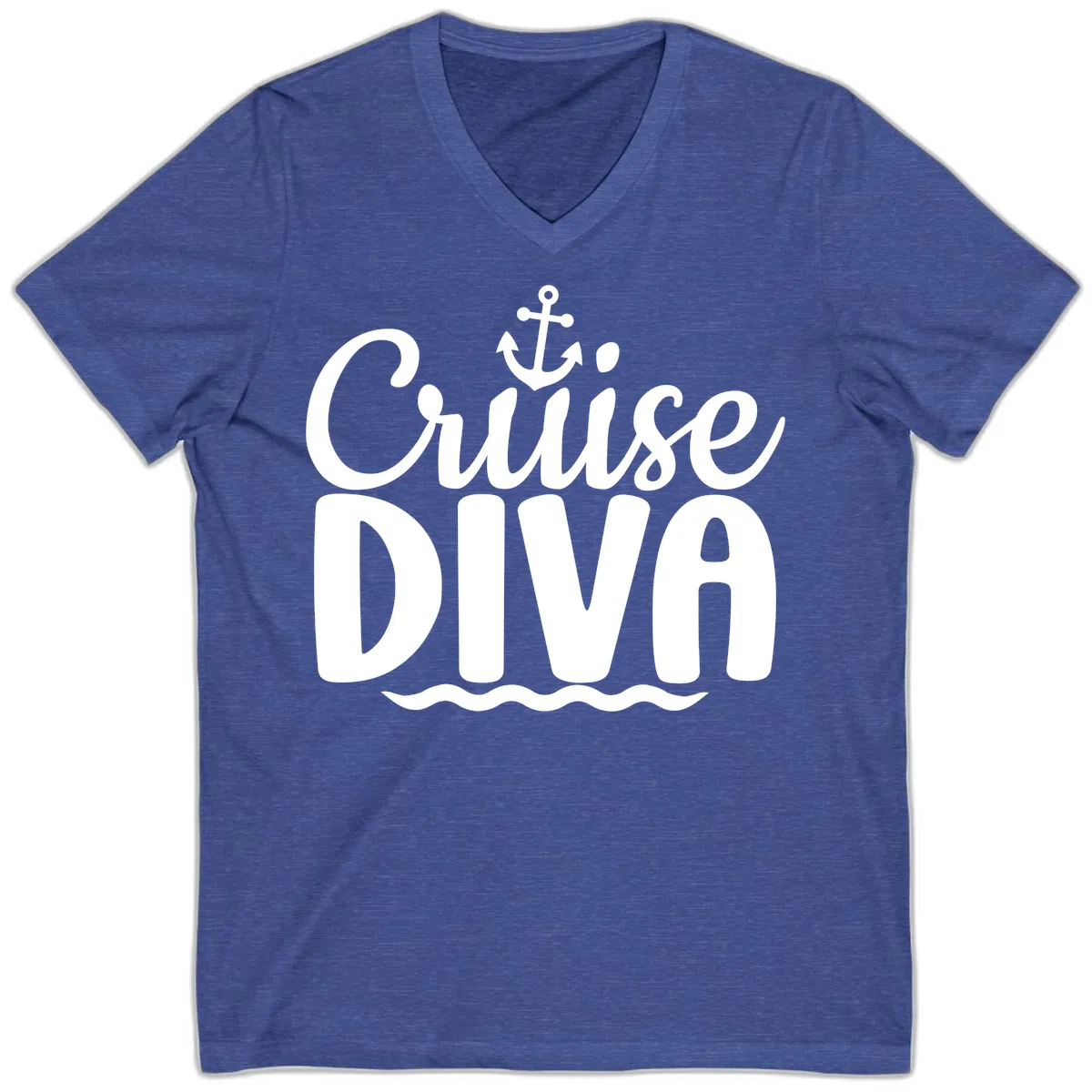 Cruise Diva Anchor Waves V-Neck in Heather True Royal