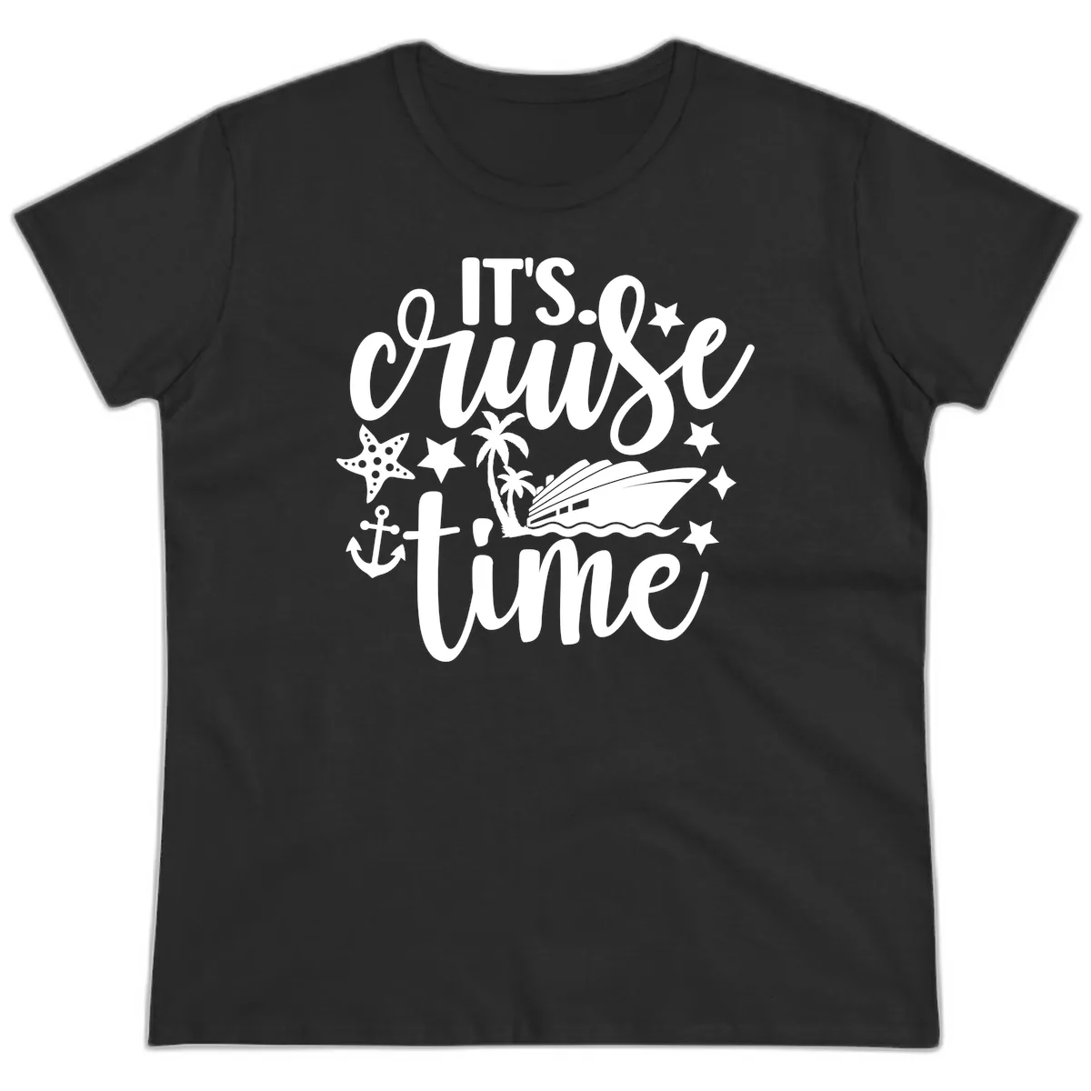 It's Cruise Time Nautical Design Ladies Tee in Black
