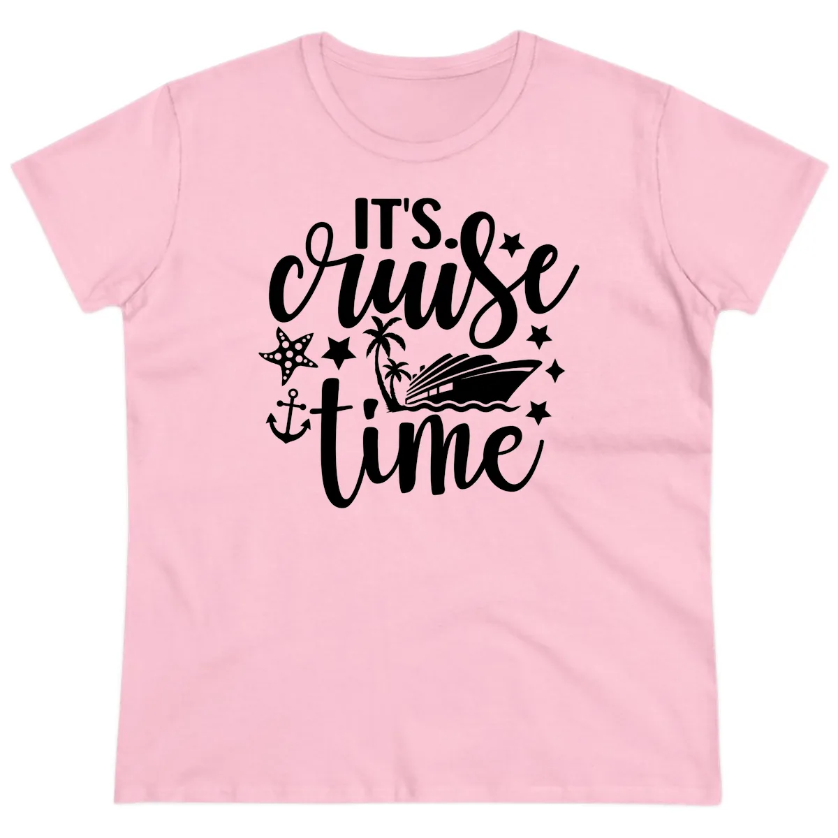 It's Cruise Time Nautical Design Ladies Tee in Light Pink