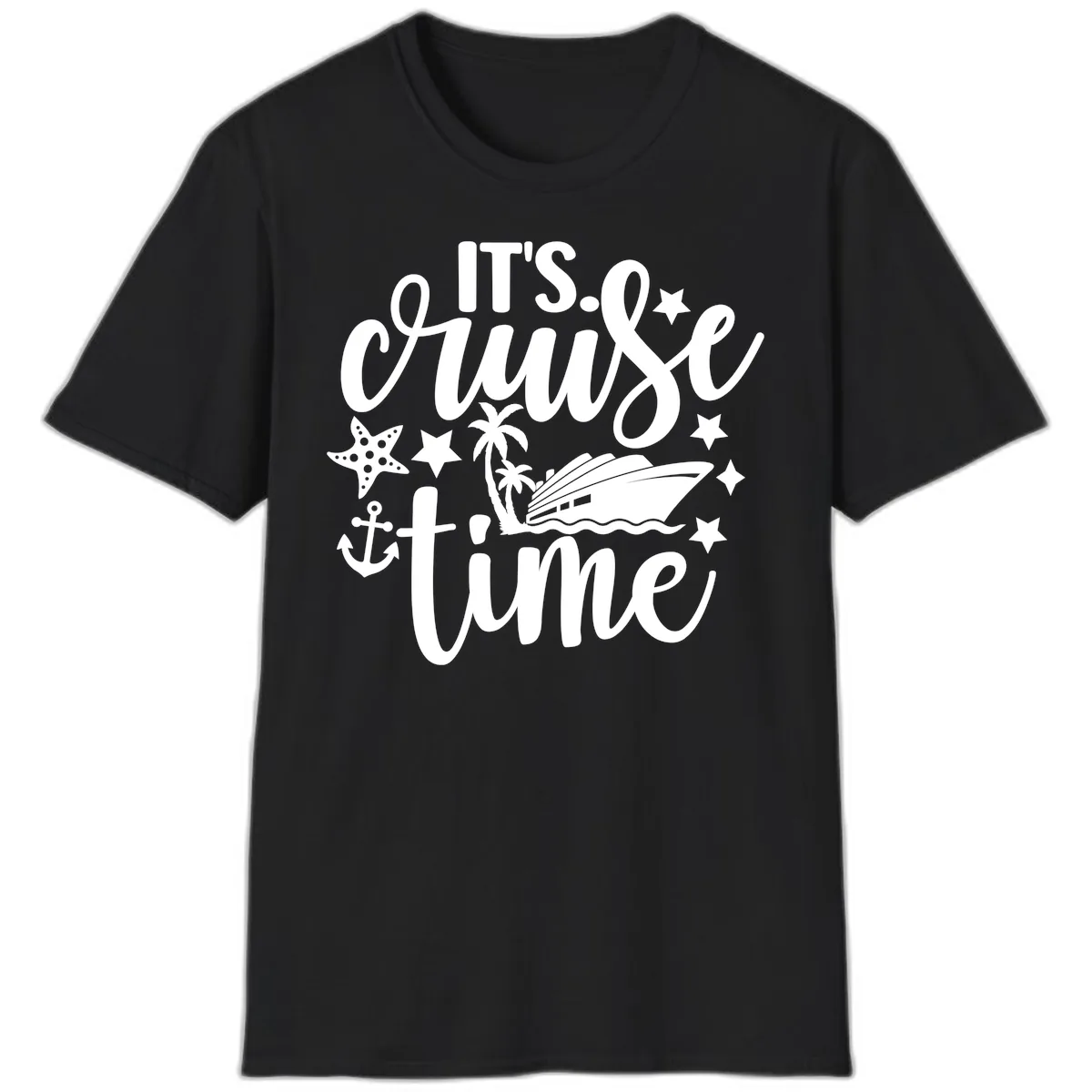 It's Cruise Time Nautical Design T-Shirt in Black