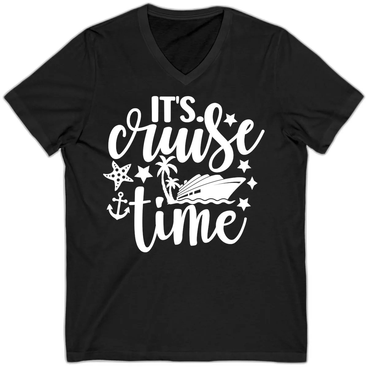 It's Cruise Time Nautical Design V-Neck in Black