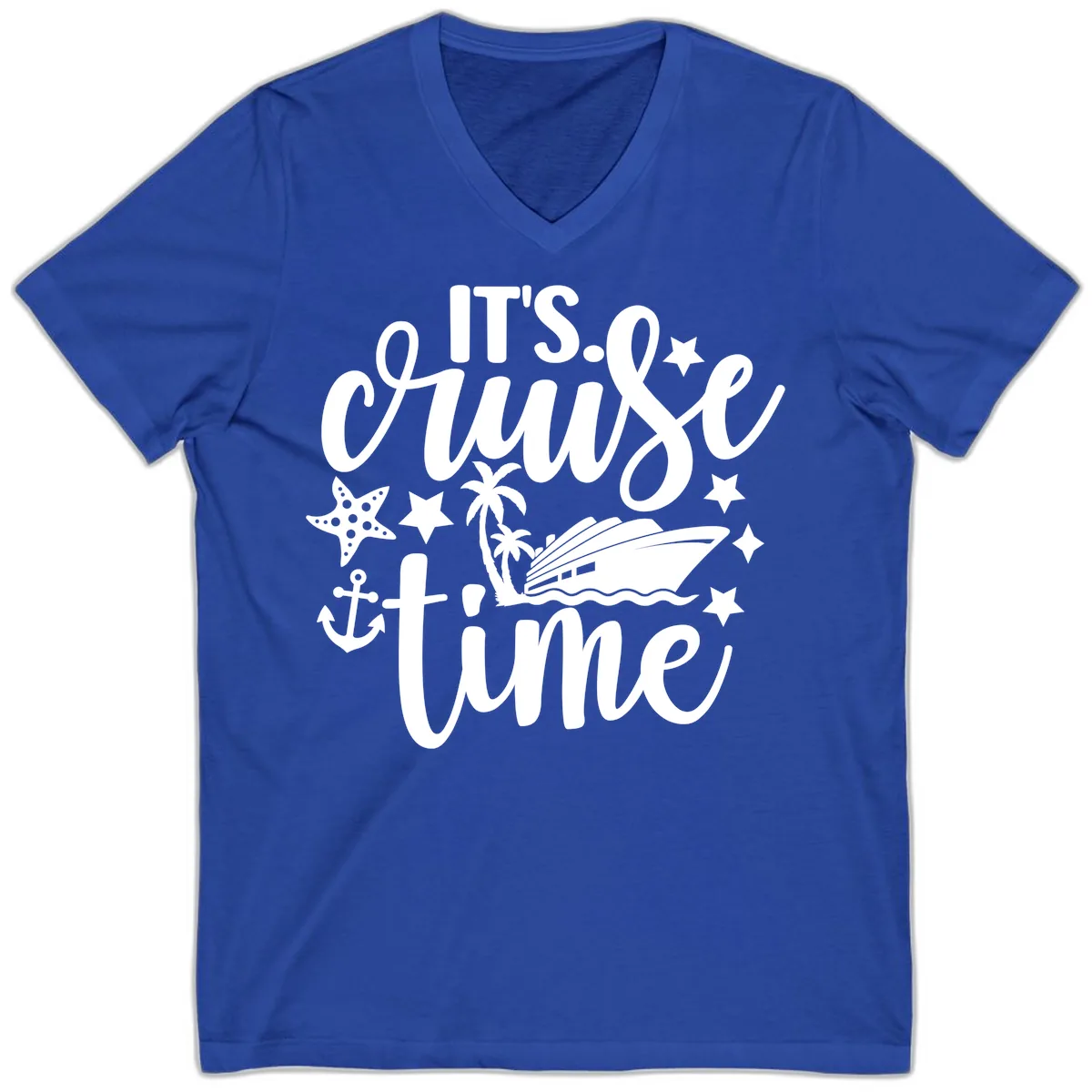 It's Cruise Time Nautical Design V-Neck in True Royal