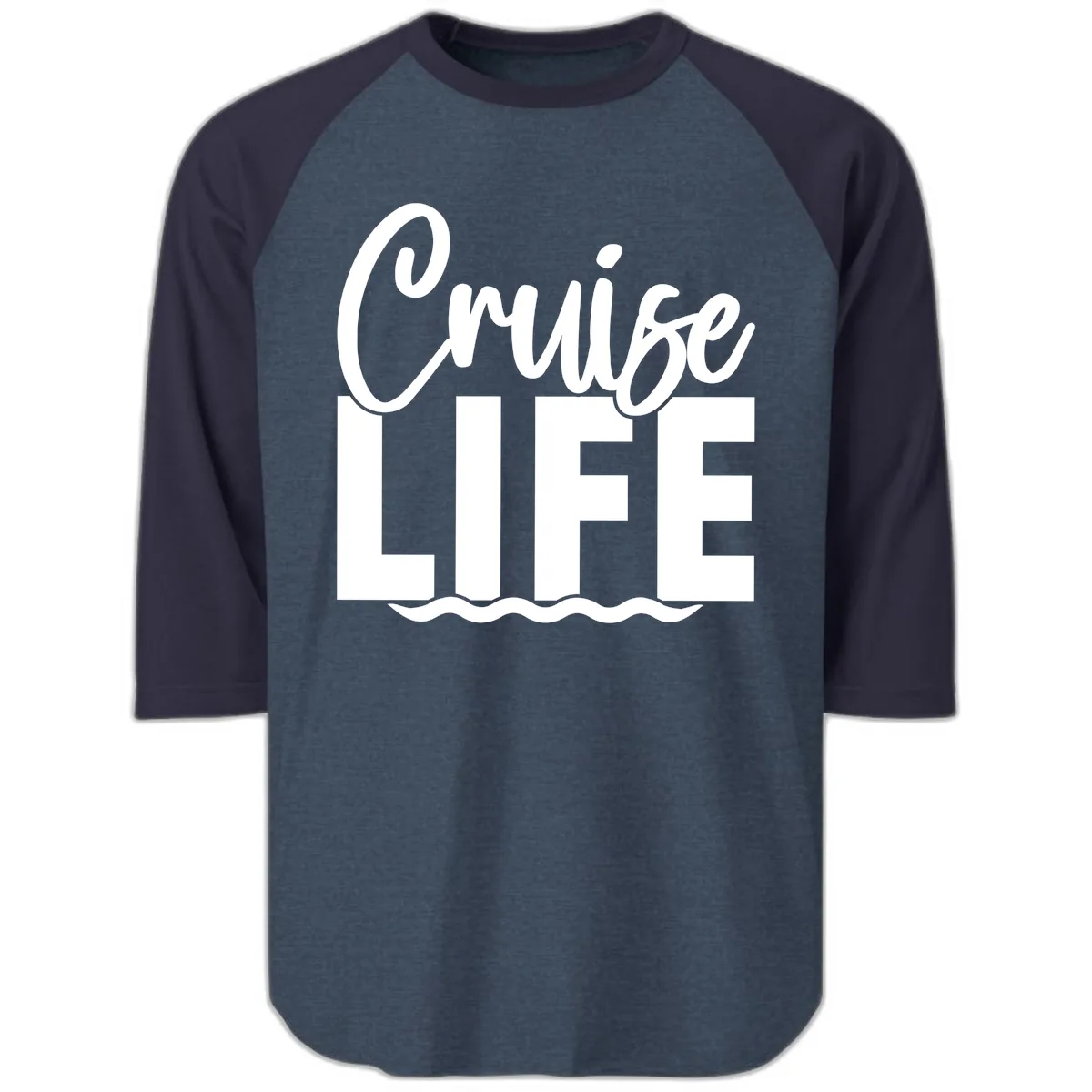 Cruise Life Waves Raglan 3/4 in Heather Denim Navy