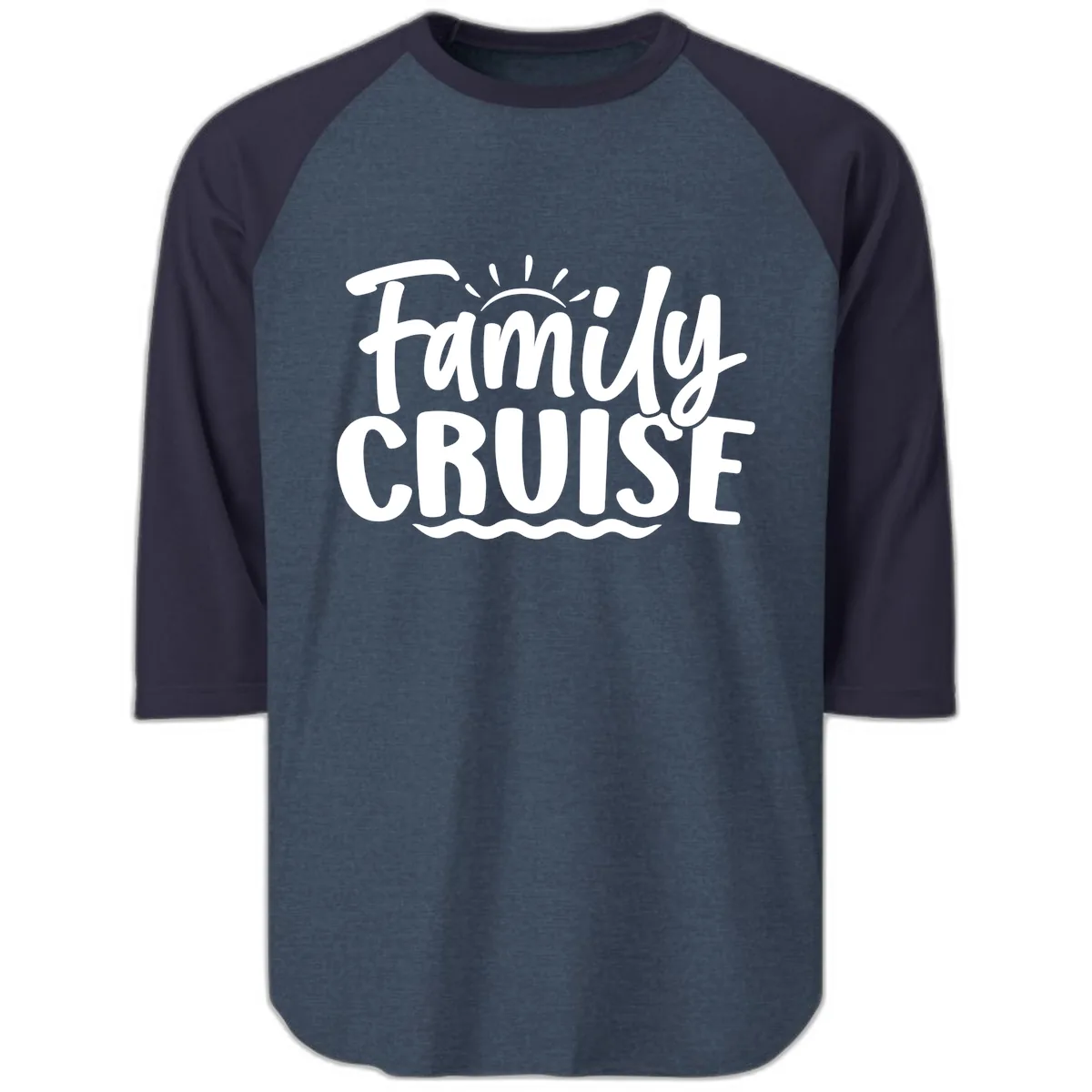 Family Cruise Vacation Fun Raglan 3/4 in Heather Denim Navy