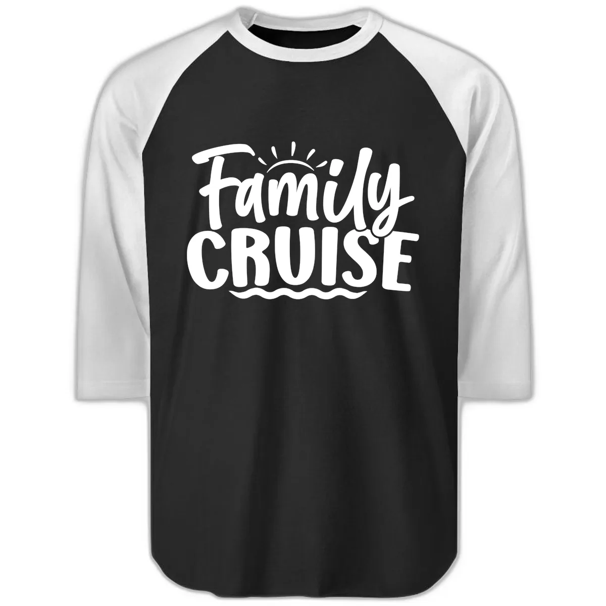 Family Cruise Vacation Fun Raglan 3/4 in Black White