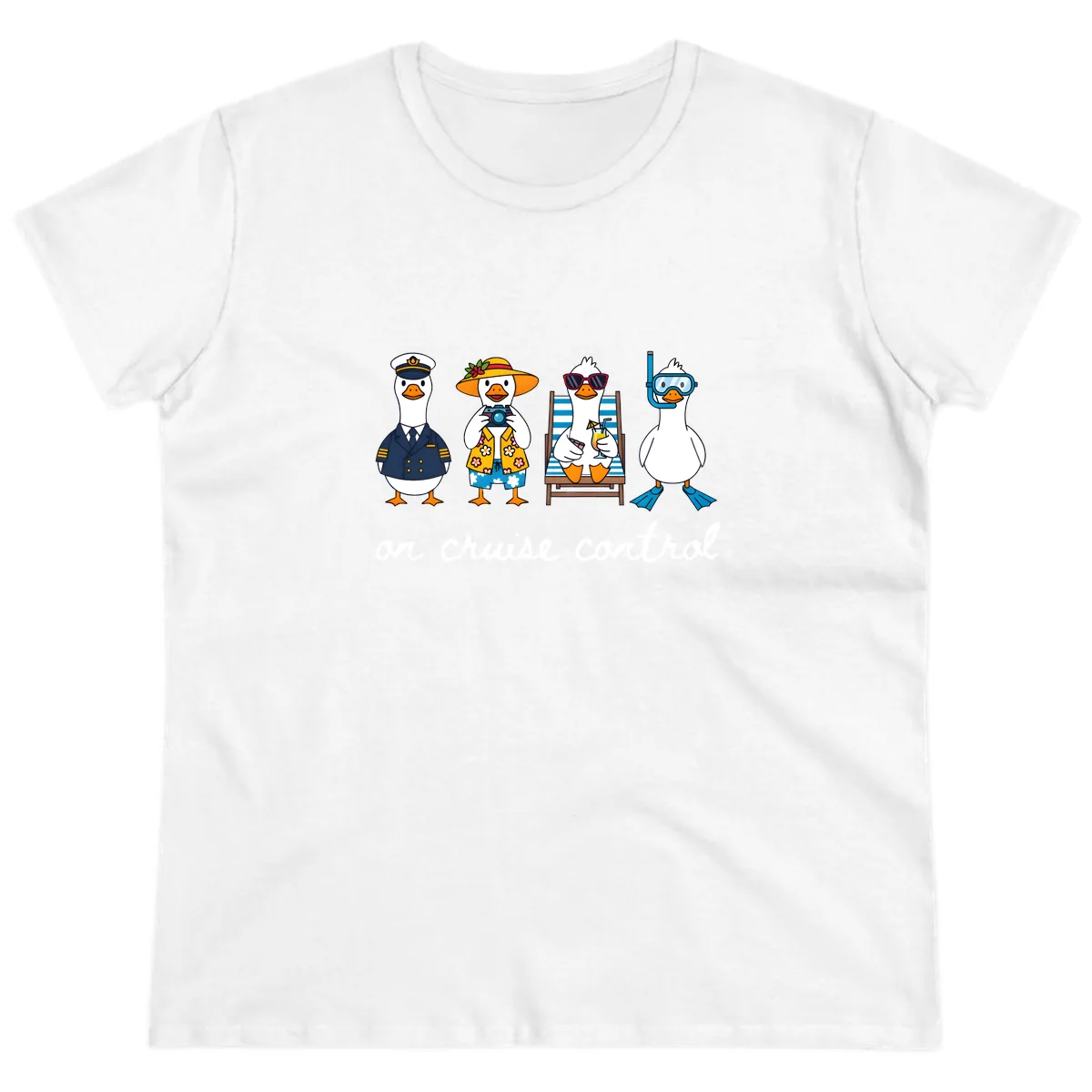 Ducks On Cruise Control Design Ladies Tee in White
