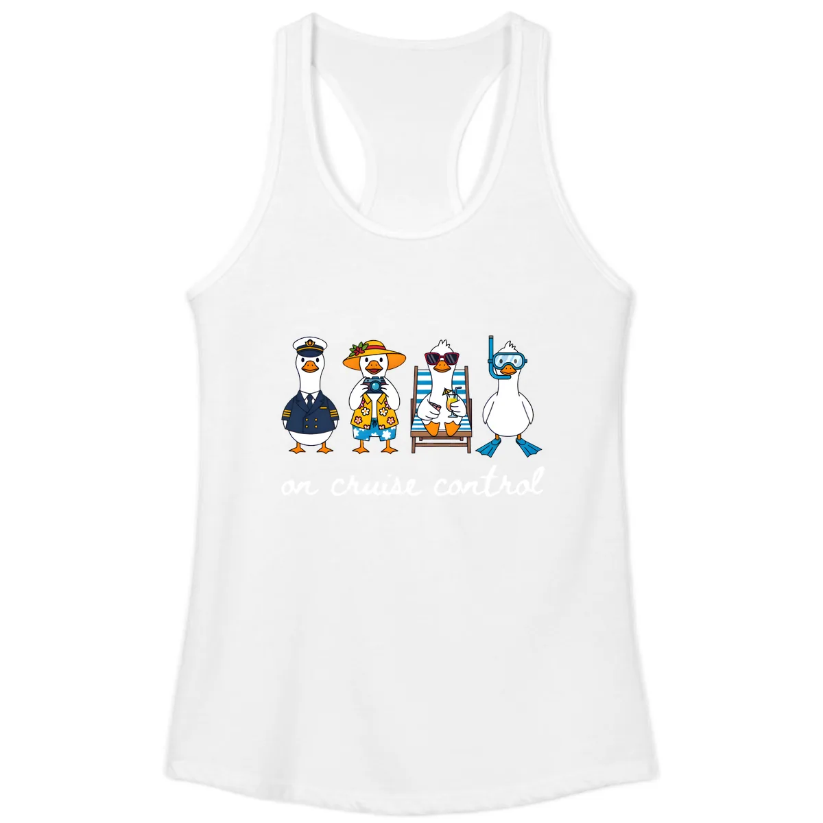 Ducks On Cruise Control Design Ladies Tank in White