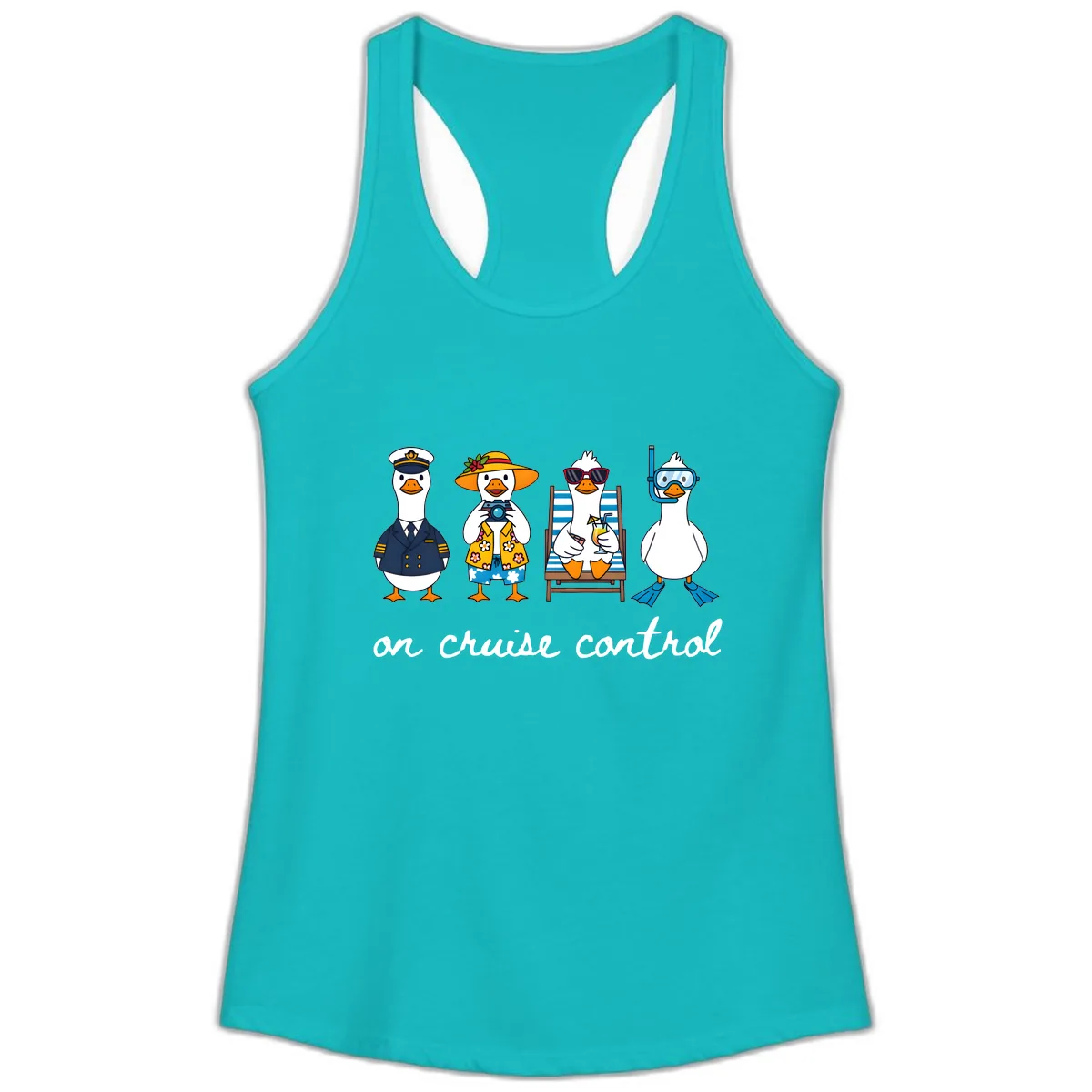 Ducks On Cruise Control Design Ladies Tank in Tahiti Blue