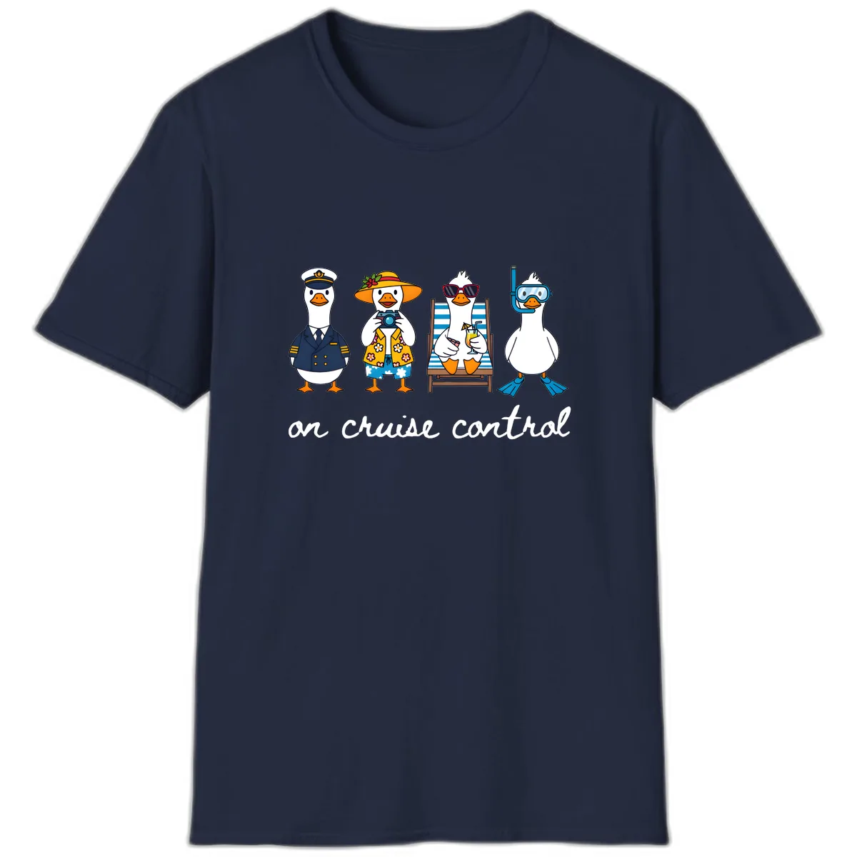 Ducks On Cruise Control Design T-Shirt in Navy