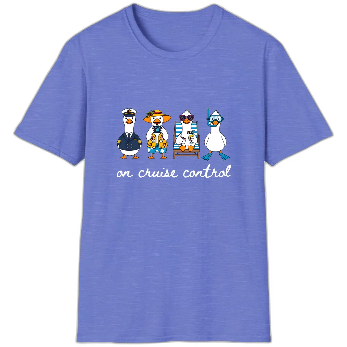 Ducks On Cruise Control Design T-Shirt in Heather Royal