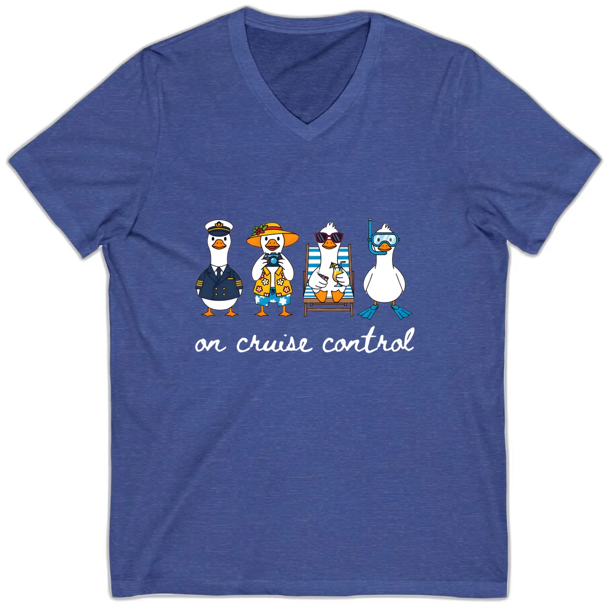 Ducks On Cruise Control Design V-Neck in Heather True Royal
