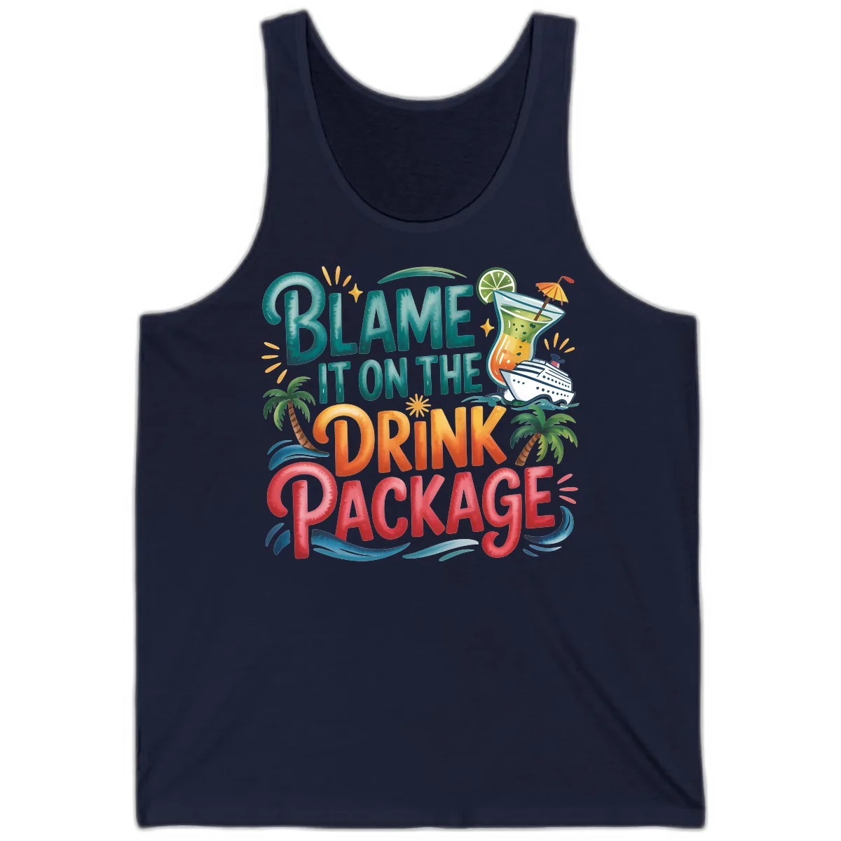 Blame It On The Drink Package Cruise Fun Tank in Navy