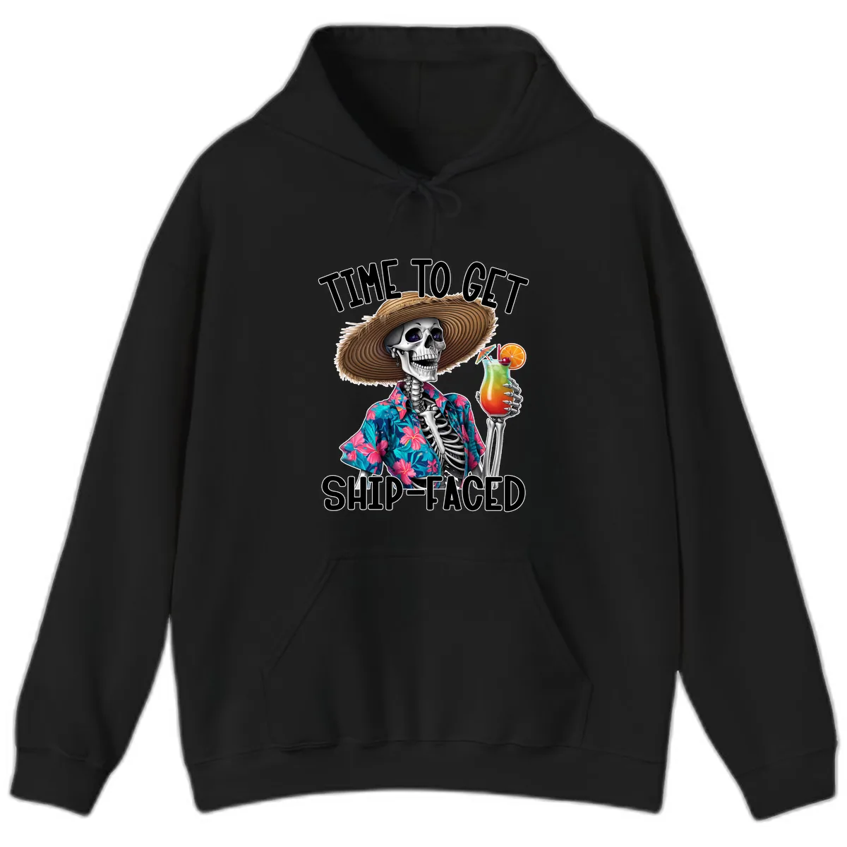 Time To Get Ship Faced Skeleton Hoodie in Black