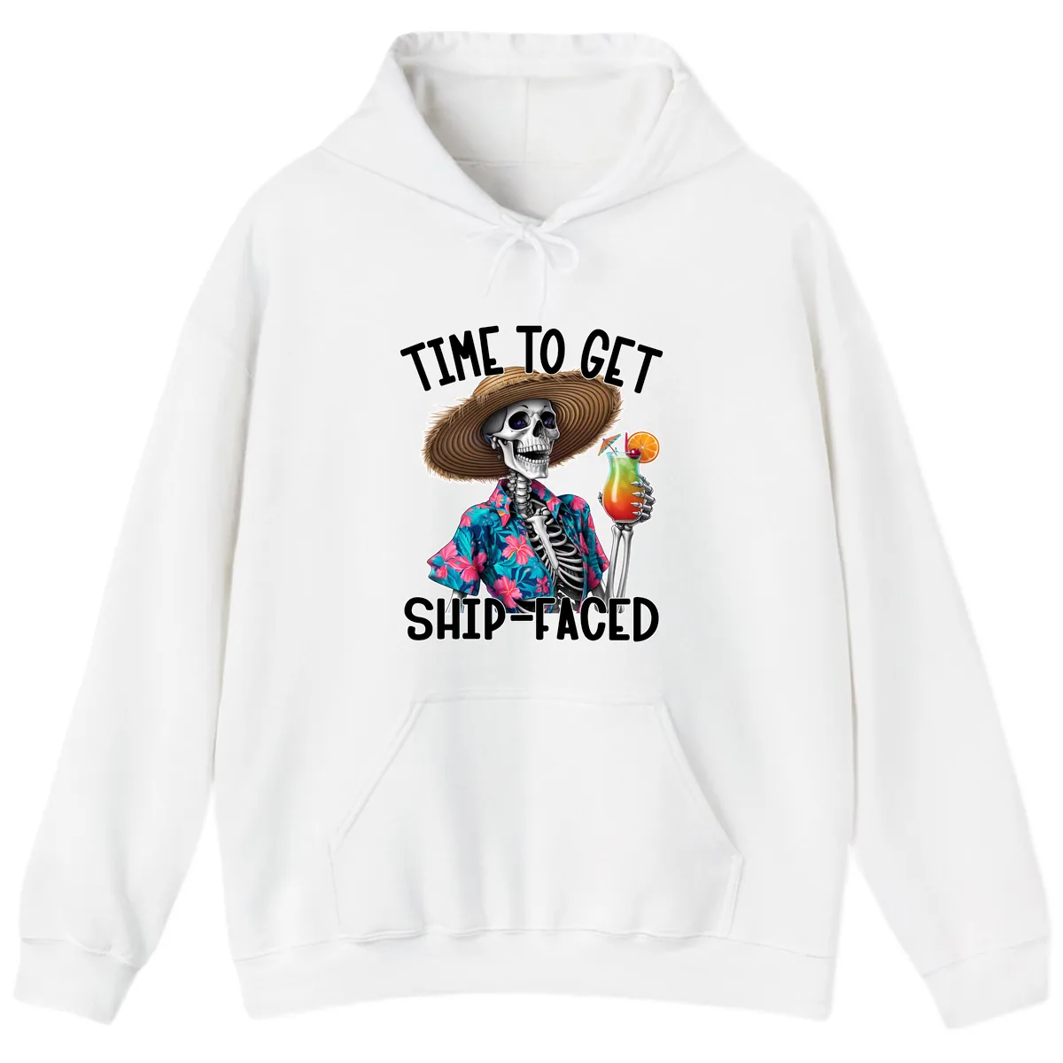Time To Get Ship Faced Skeleton Hoodie in White