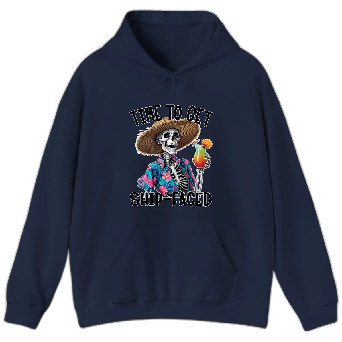 Time To Get Ship Faced Skeleton Hoodie in Navy