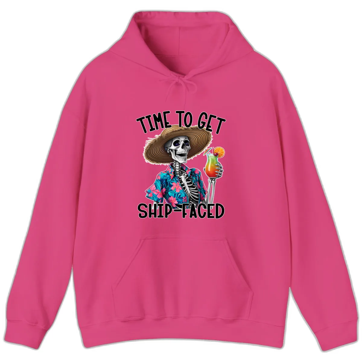 Time To Get Ship Faced Skeleton Hoodie in Heliconia