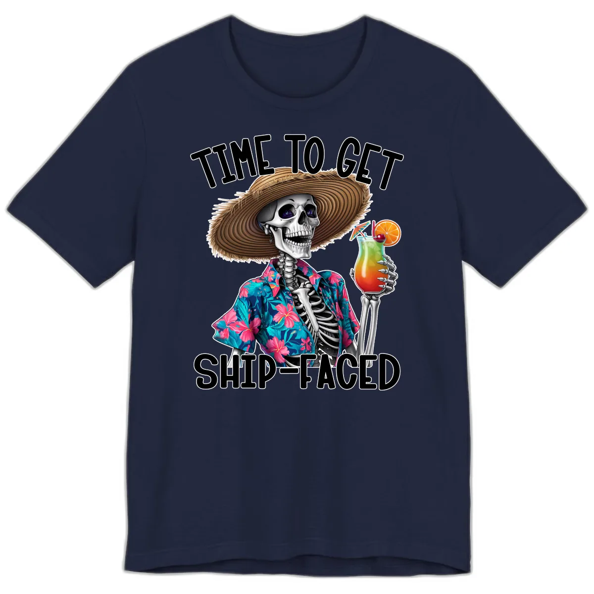Time To Get Ship Faced Skeleton Premium T-Shirt in Navy