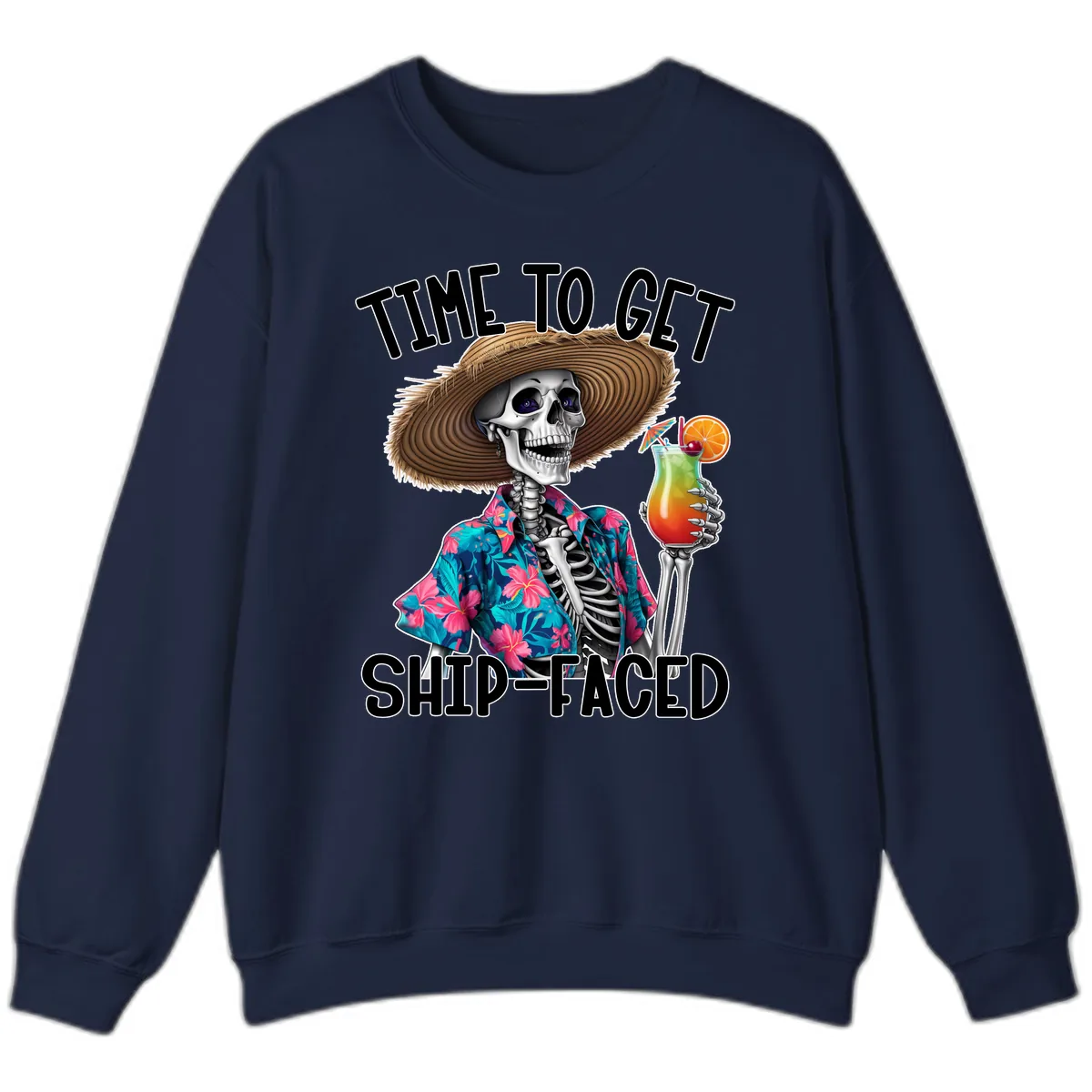 Time To Get Ship Faced Skeleton Sweatshirt in Navy