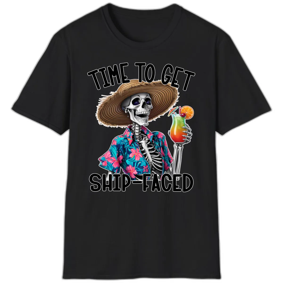 Time To Get Ship Faced Skeleton T-Shirt in Black
