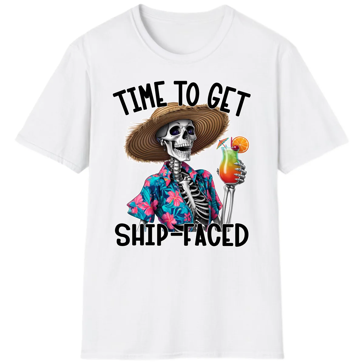 Time To Get Ship Faced Skeleton T-Shirt in White