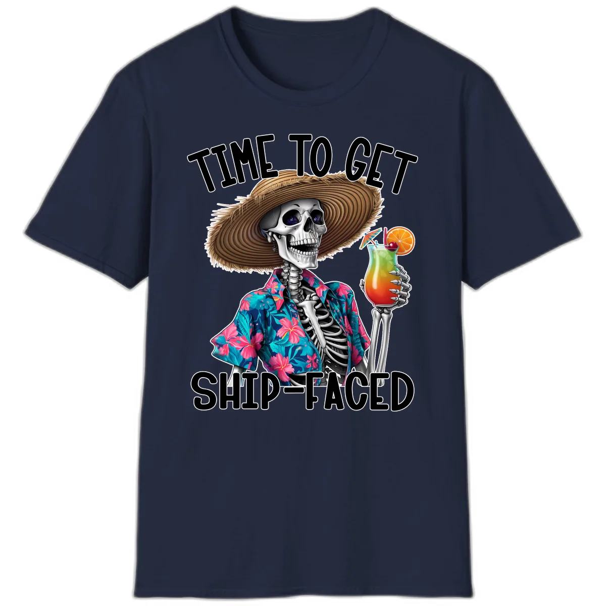 Time To Get Ship Faced Skeleton T-Shirt in Navy