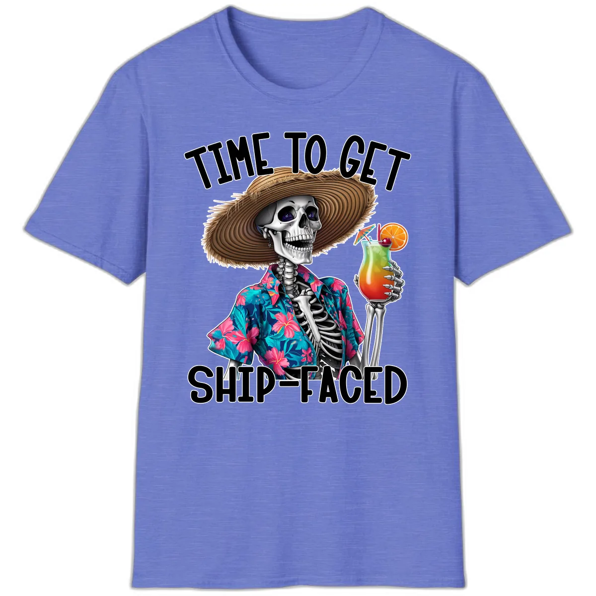 Time To Get Ship Faced Skeleton T-Shirt in Heather Royal