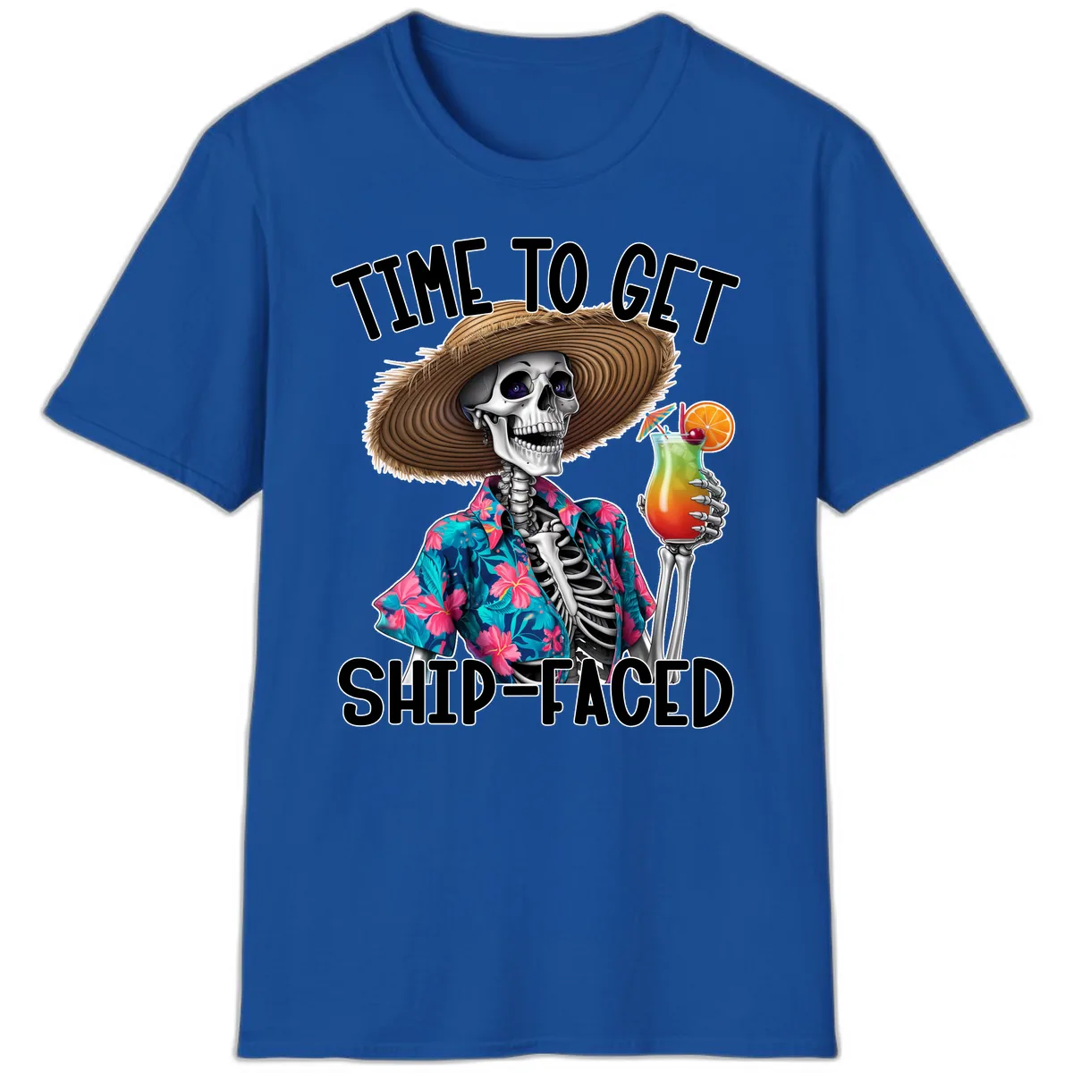 Time To Get Ship Faced Skeleton T-Shirt in Royal