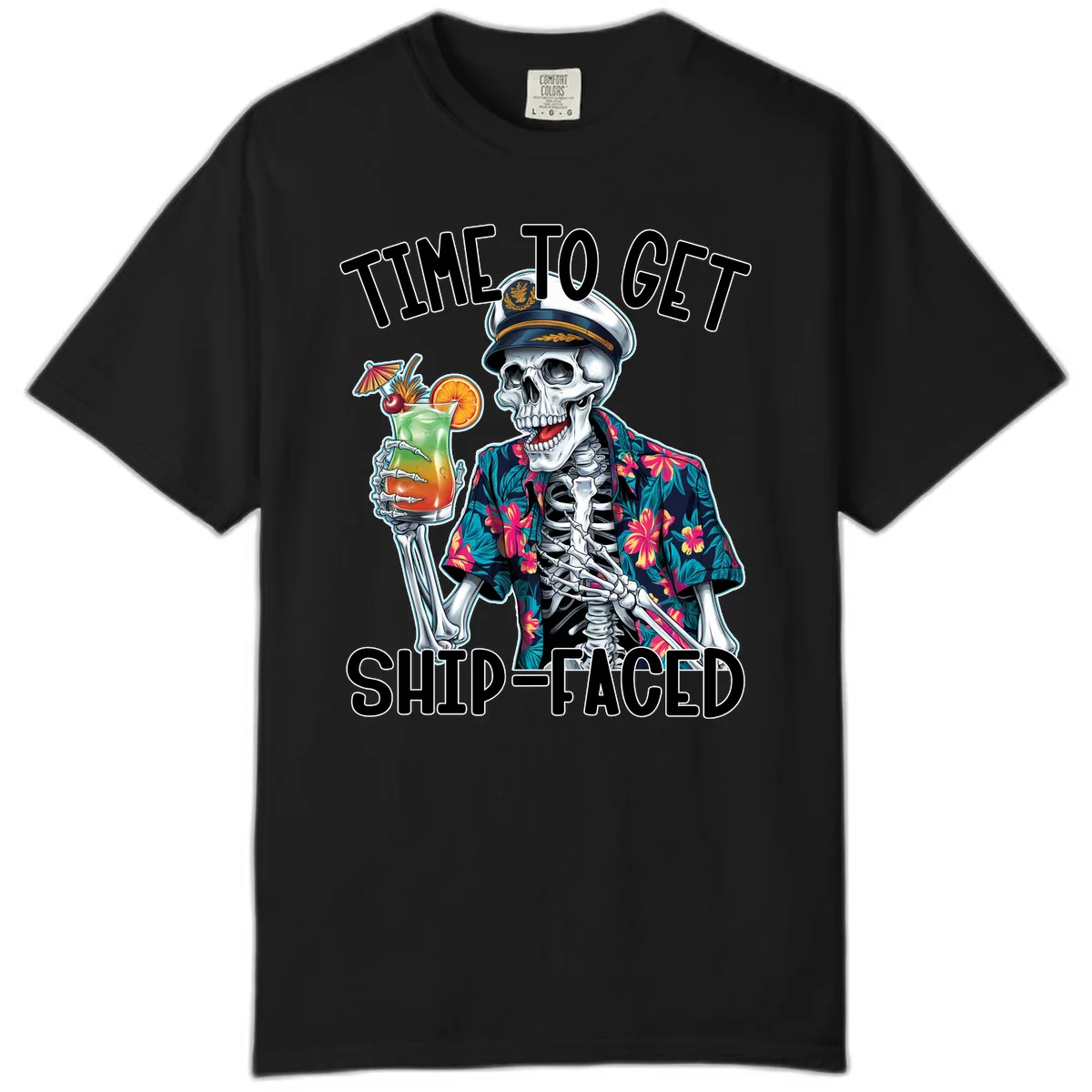 Time To Get Ship Faced Skeleton Comfort Color in Black